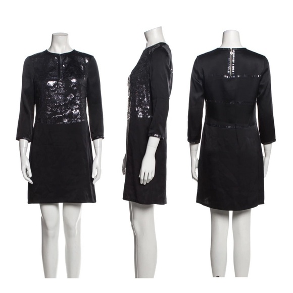 TORY BURCH Black Sequin Silk Shift Dress - Picture 2 of 16